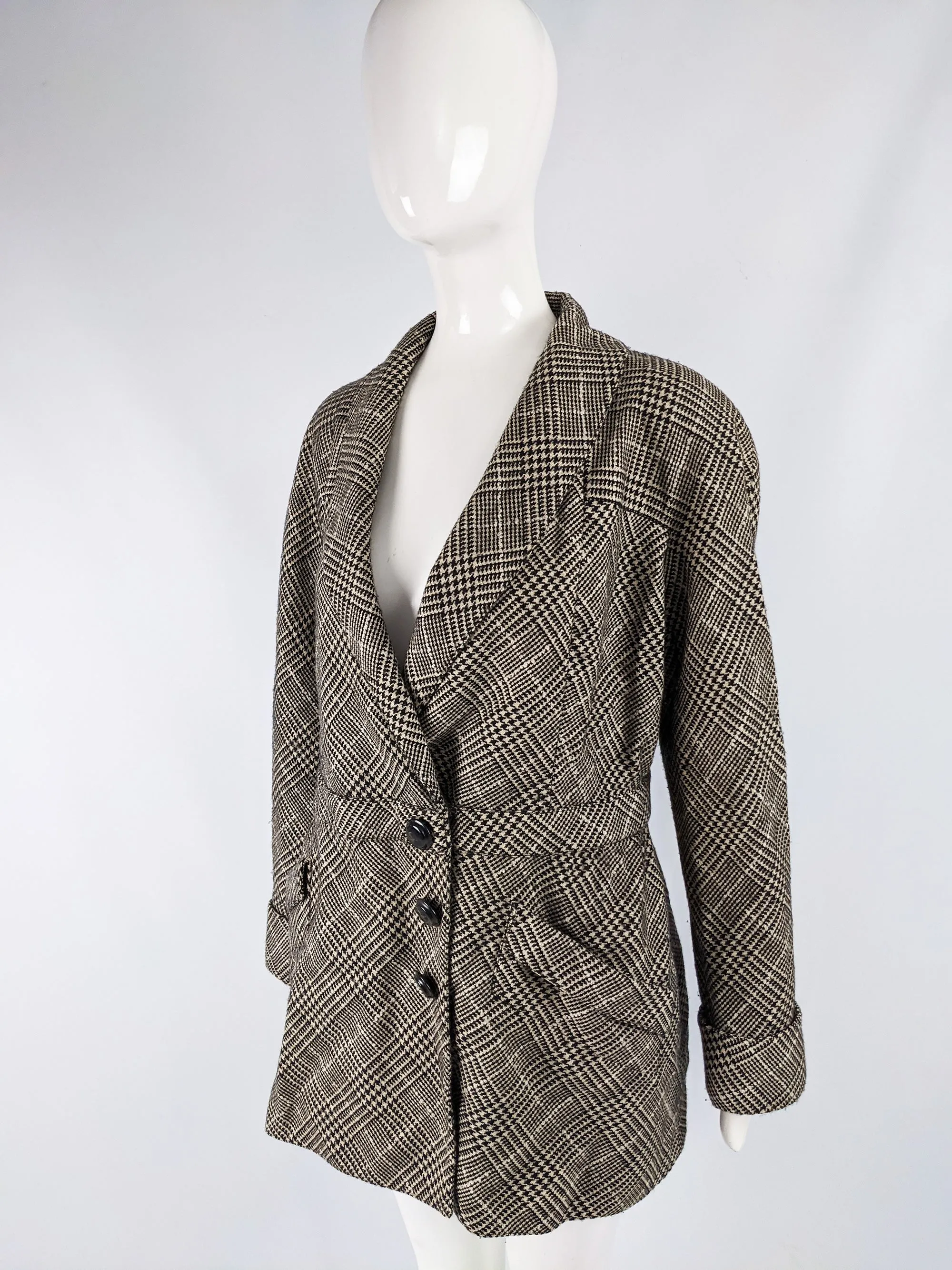 Valentino Vintage Womens Houndstooth Wool & Cashmere Jacket, 1980s