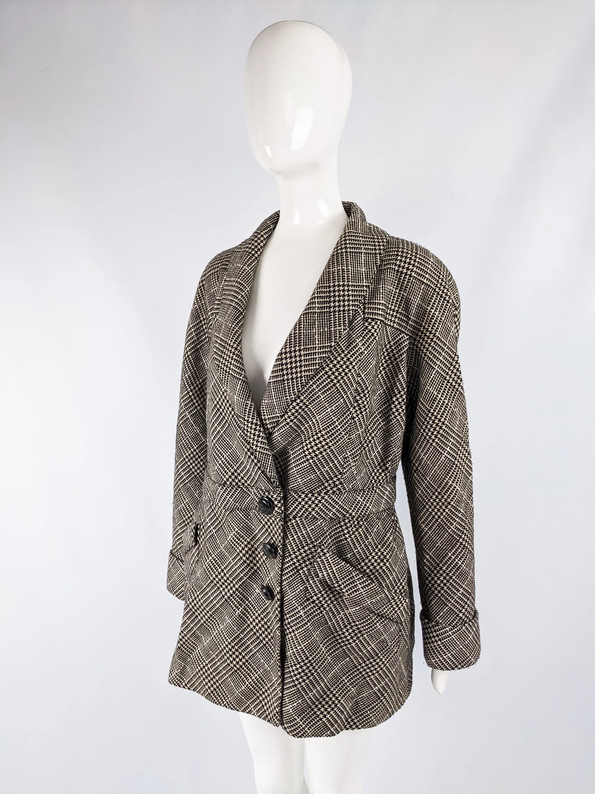 Valentino Vintage Womens Houndstooth Wool & Cashmere Jacket, 1980s