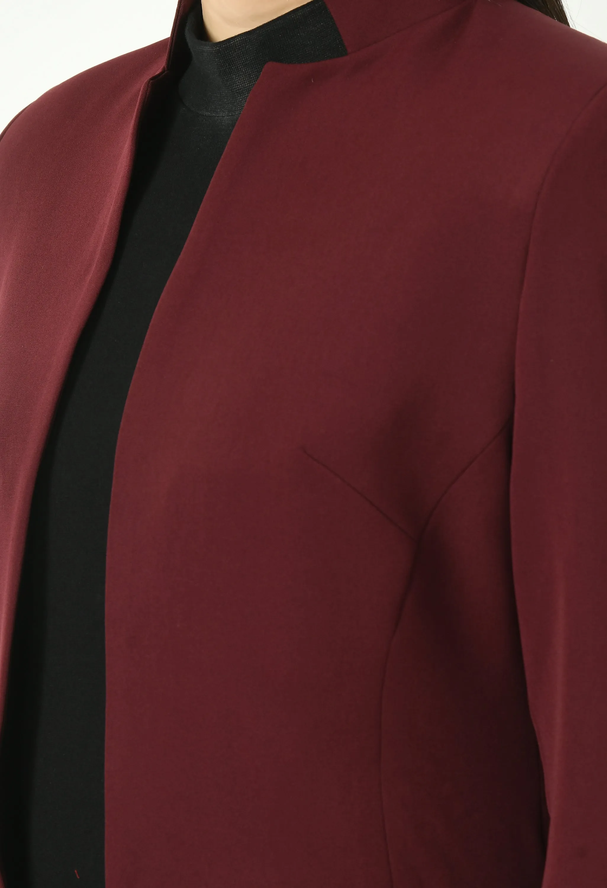 Wine Cotton Blend Supremacy Solid Long Blazer