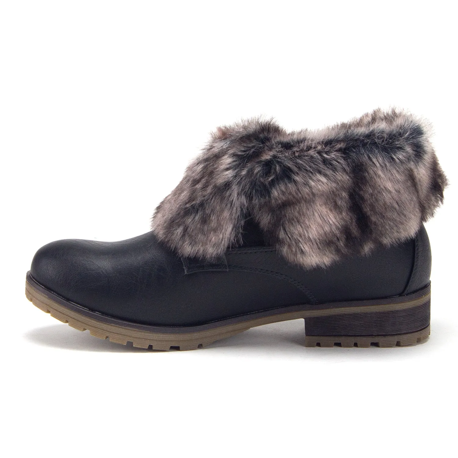 Women's Wynne-08 Ankle Bootie Fold Down Fur Combat Winter Chukka Boots